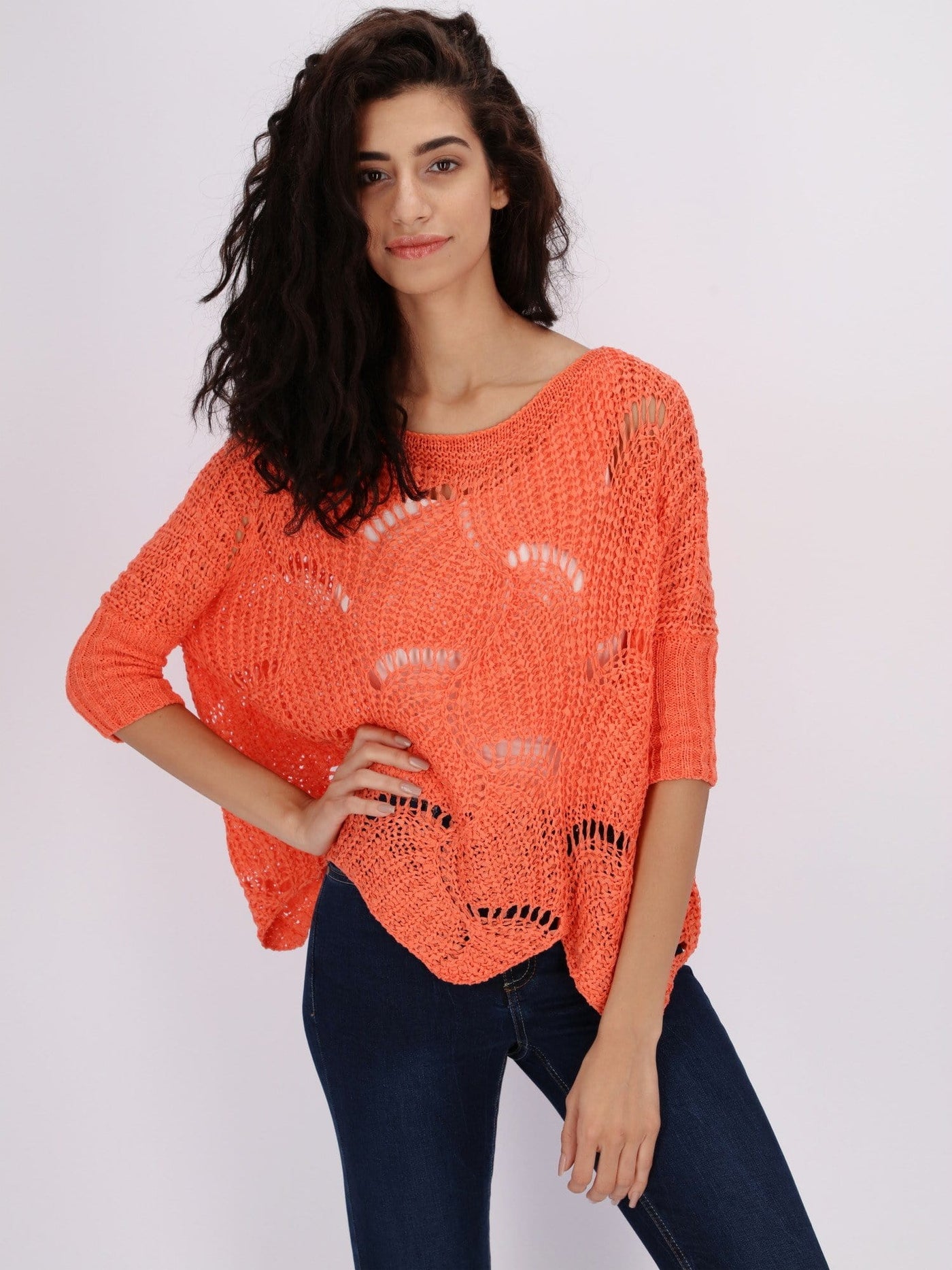 OR Knitwear Corydalis Blue / Os Open Stitch Sweater with Asymmetric Hem