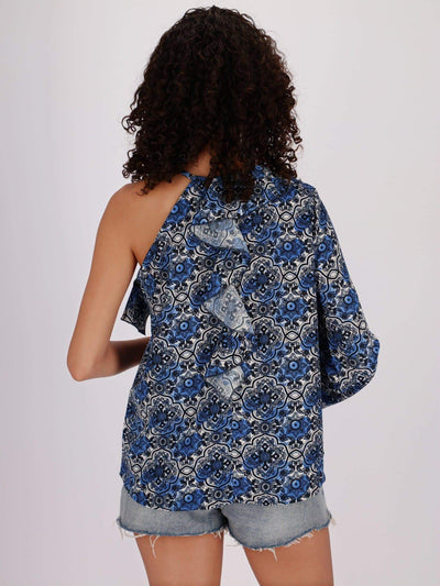 OR Tops & Blouses All Over Print Asymmetric Hem Sleeveless Blouse with Cut Out Shoulders