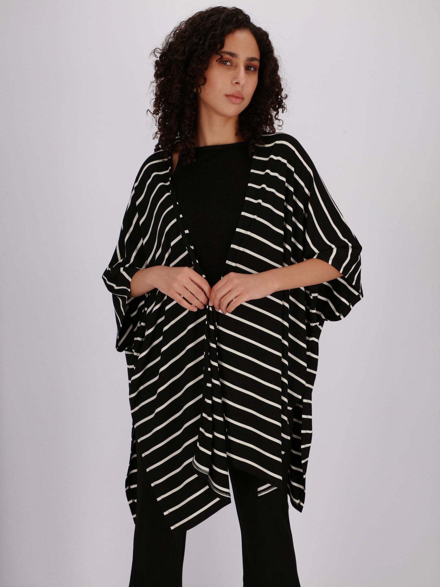 OR Jackets & Cardigans BLACK / SM Batwing Sleeves Striped Kimono