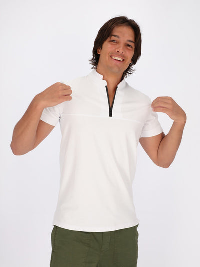 OR Polos White / L Zip Grandad Collar Polo Shirt