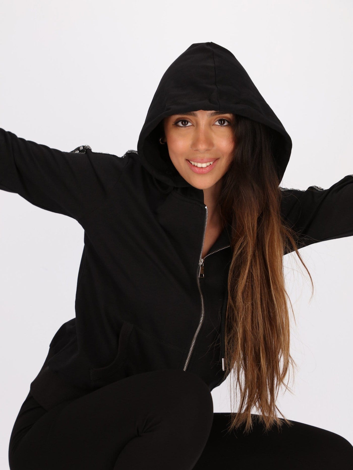 OR Sweatshirts & Hoodies Shoulder Trim Detail Zipper Hoodie