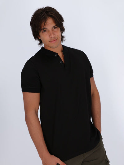 OR Polos Black / L Grandad Collar Polo Shirt