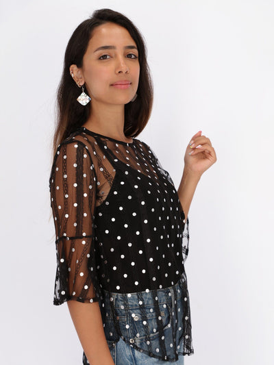 OR Tops & Blouses Polka Dots Tulle Top