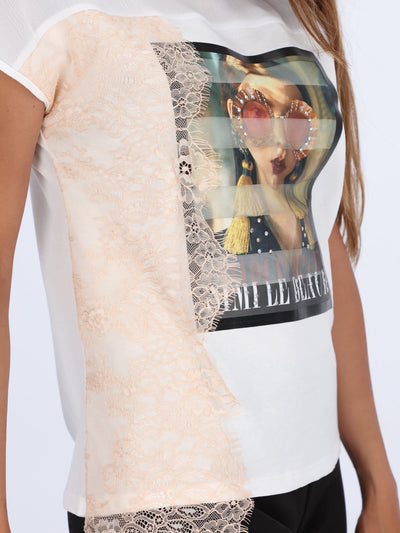 OR Tops & Blouses Front Printed Top with Side Lace