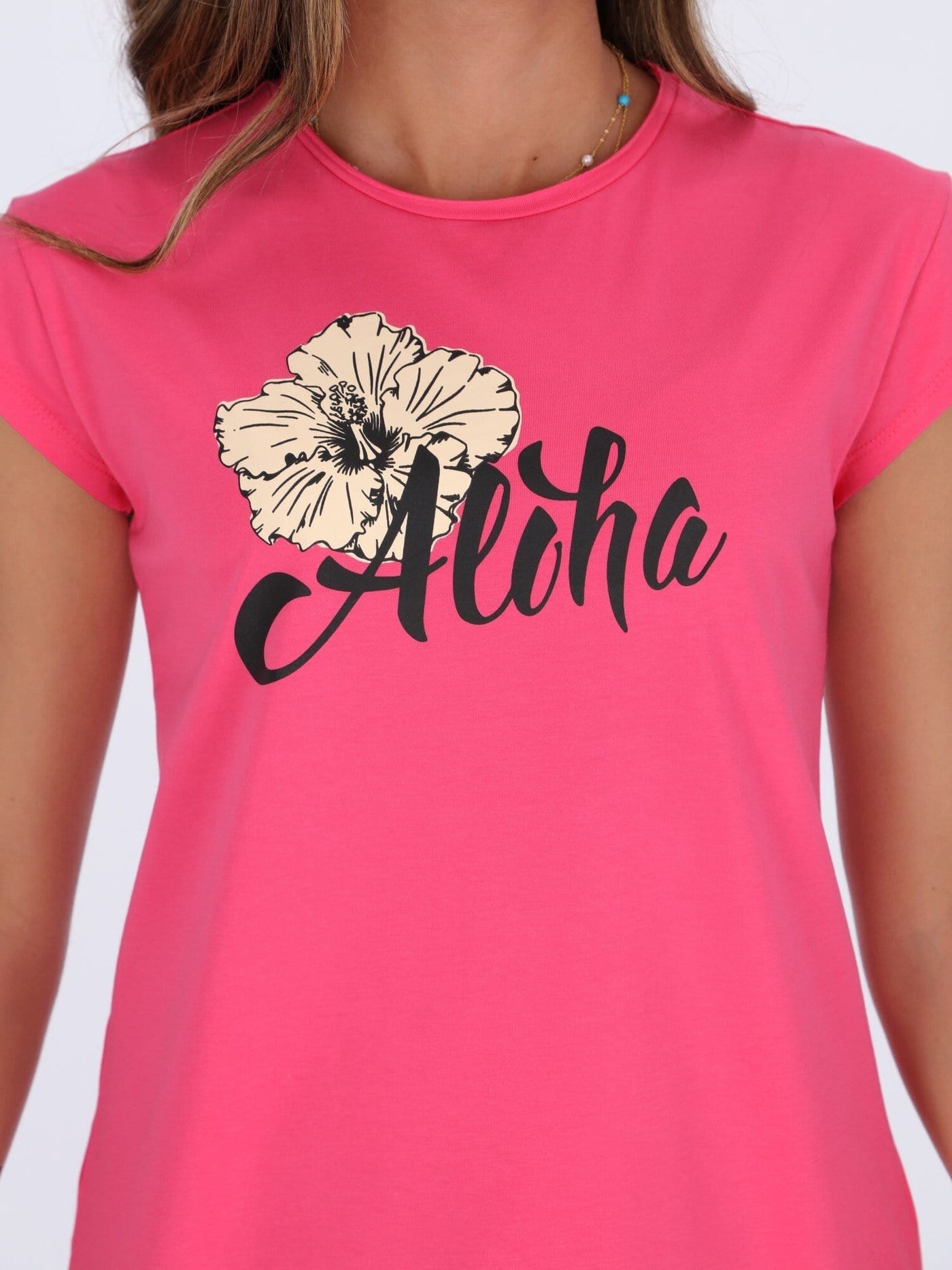 OR Tops & Blouses Fandango Pink / L T-shirt With Cap Sleeve and Front Text Print