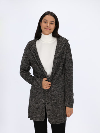 Long Heather Cardigan with Hoodie