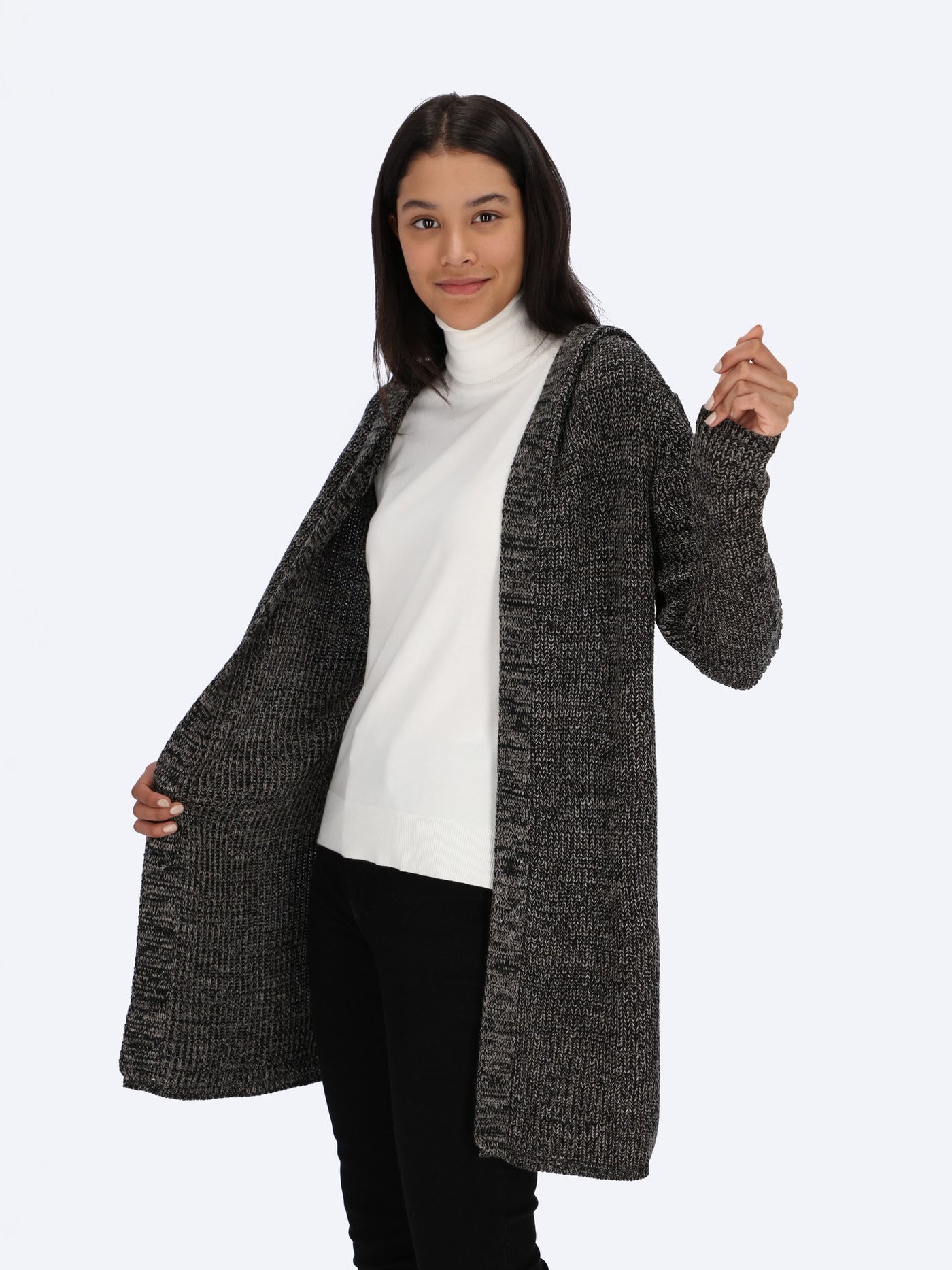 Long Heather Cardigan with Hoodie