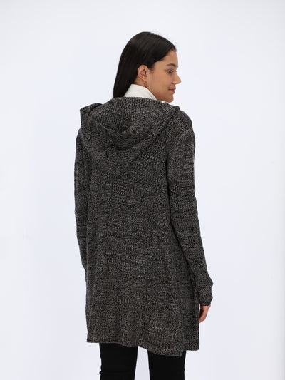 Long Heather Cardigan with Hoodie