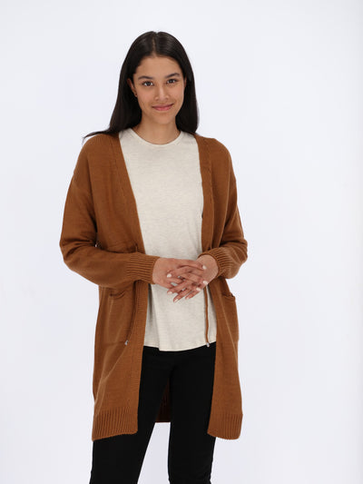 Knit Long Cardigan with Waist Drawstring