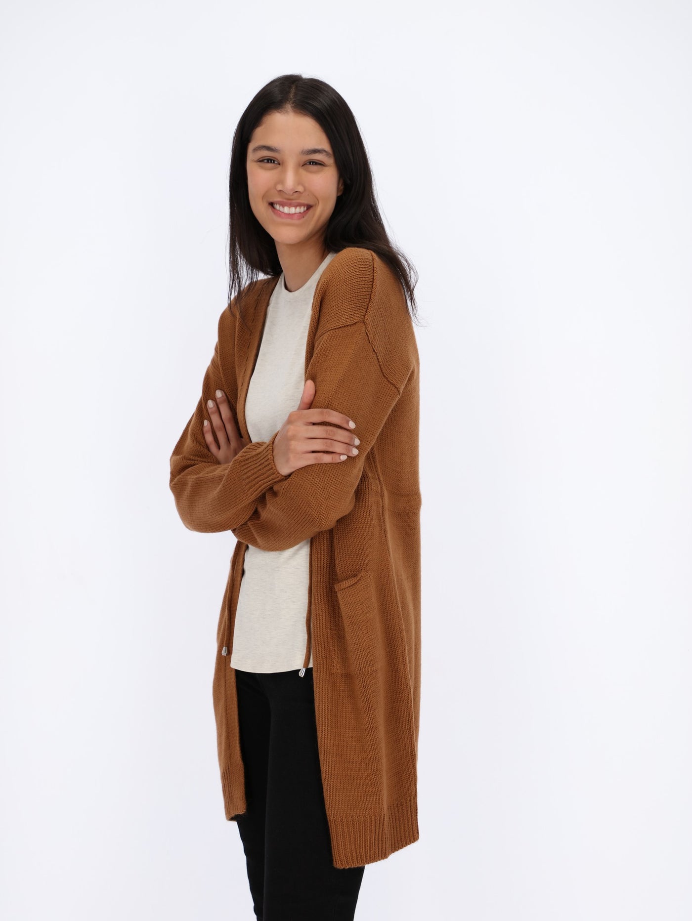 Knit Long Cardigan with Waist Drawstring