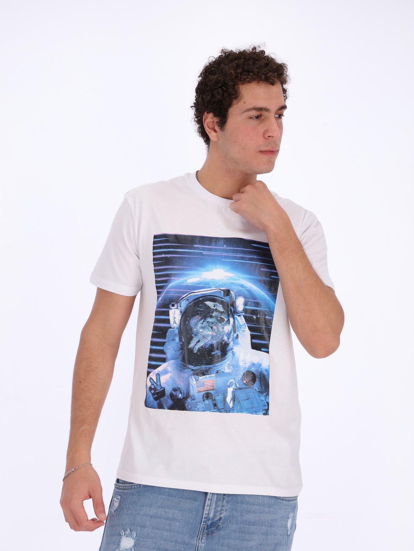 O'Zone Men's Front Printed Space T-Shirt