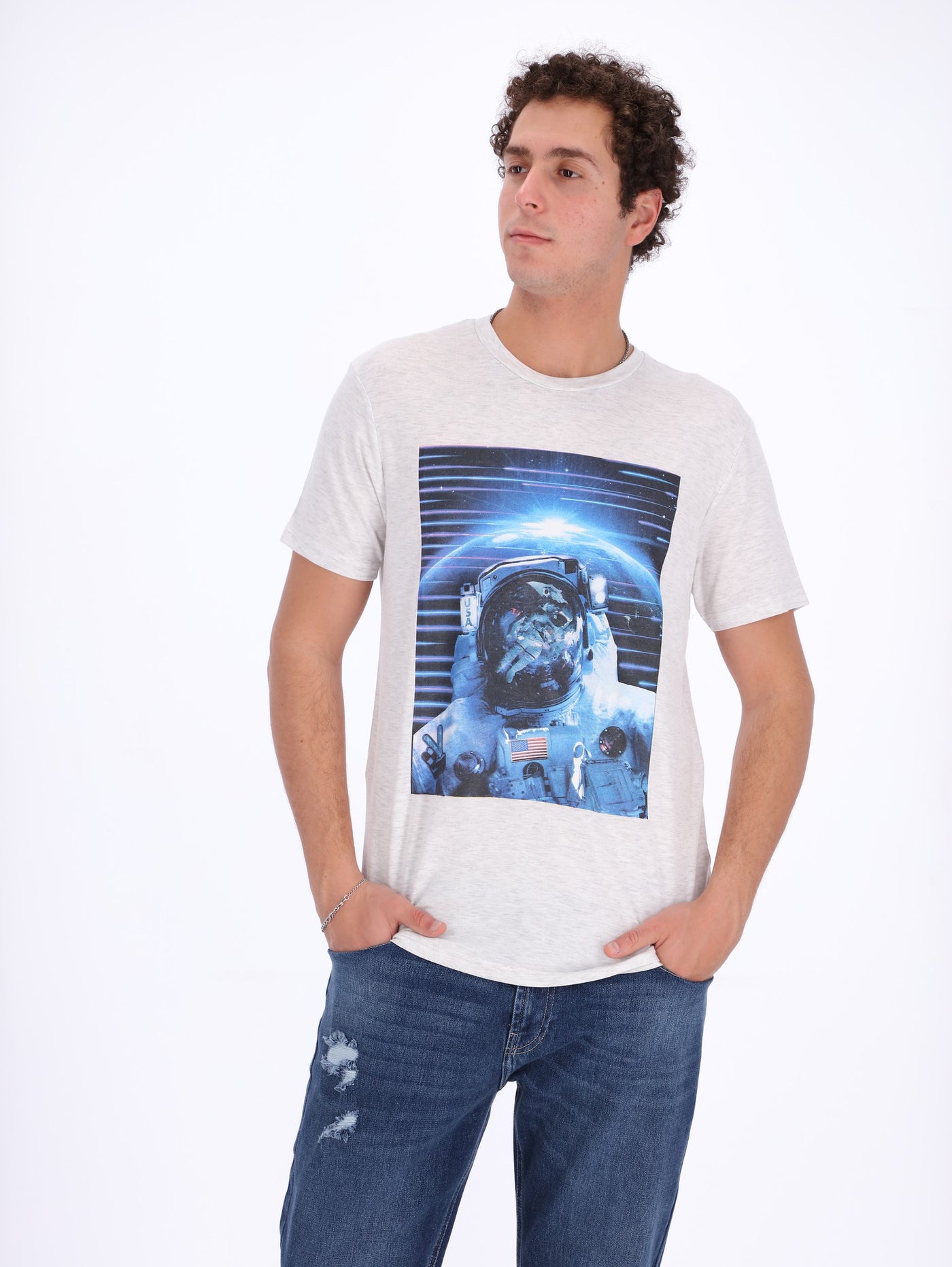 O'Zone Men's Front Printed Space T-Shirt