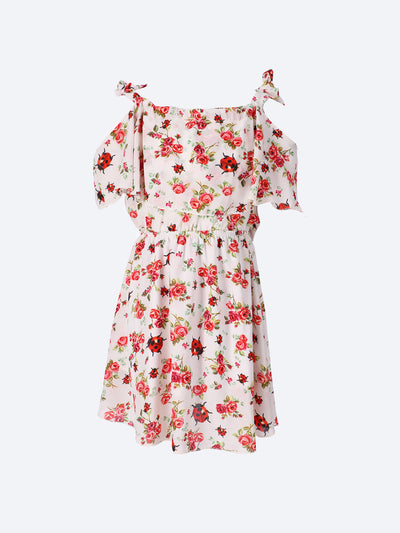 Ozone Kids Girls Cold Shoulder Tie Strap Floral Dress