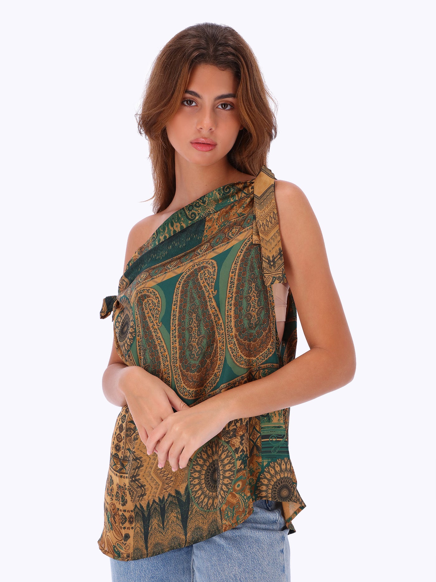 Leocansa Womens Indian Print Satin Top