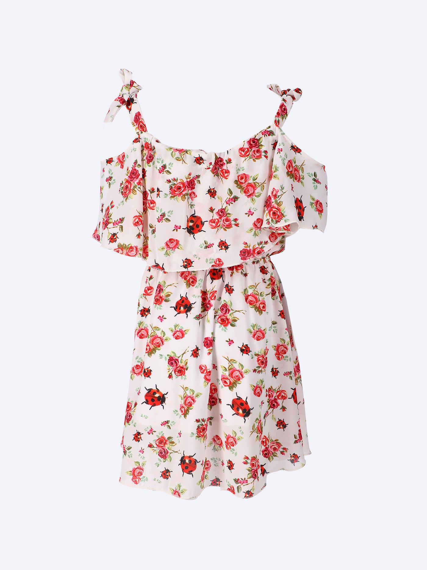 Ozone Kids Girls Cold Shoulder Tie Strap Floral Dress