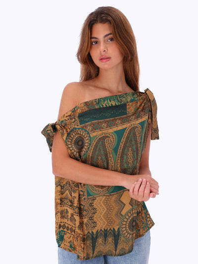 Leocansa Womens Indian Print Satin Top