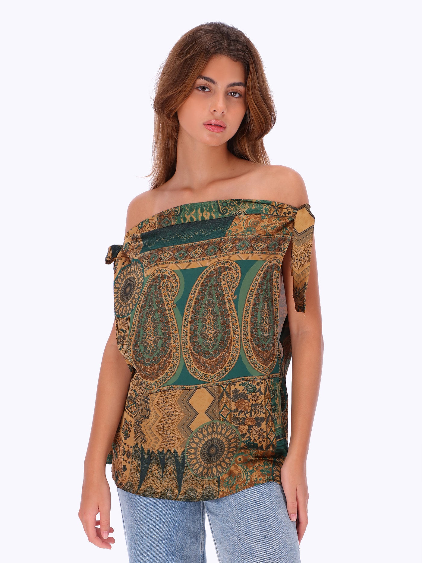 Leocansa Womens Indian Print Satin Top