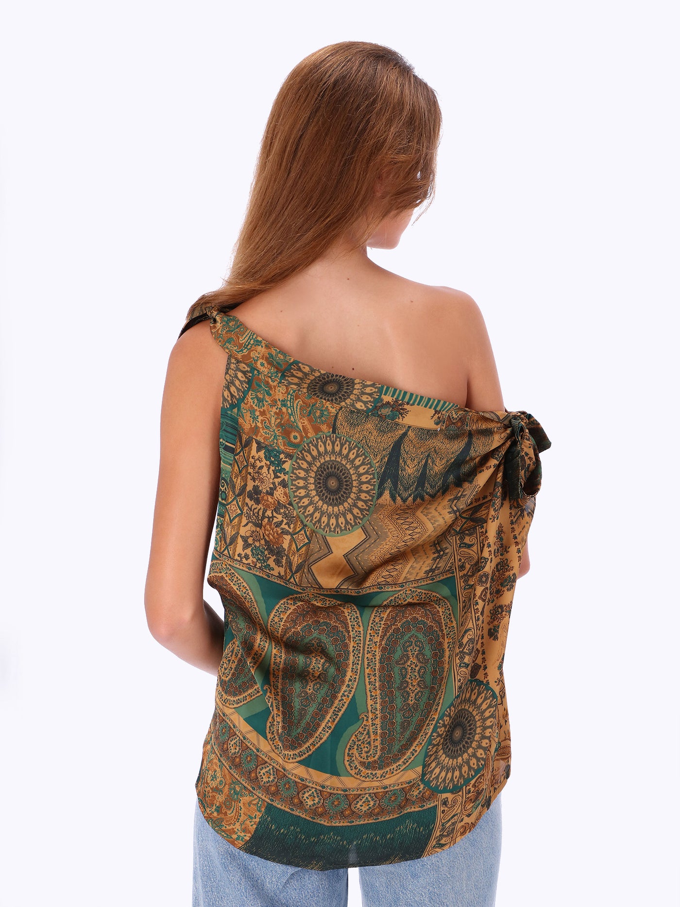 Leocansa Womens Indian Print Satin Top