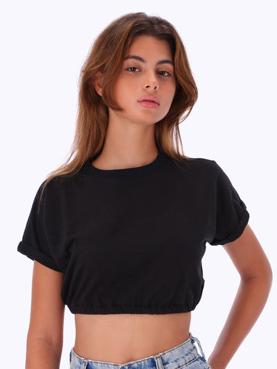 Leocansa Womens Cropped Top with Elastic Hem