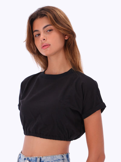 Leocansa Womens Cropped Top with Elastic Hem