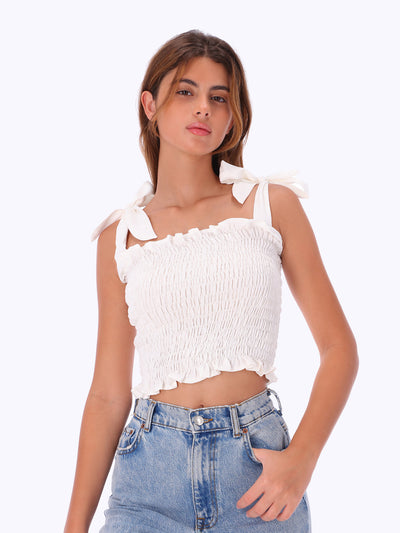 Leocansa Womens Bandage Smocked Cropped Top