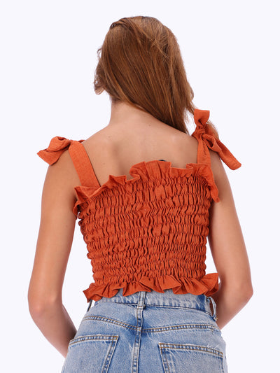 Leocansa Womens Bandage Smocked Cropped Top