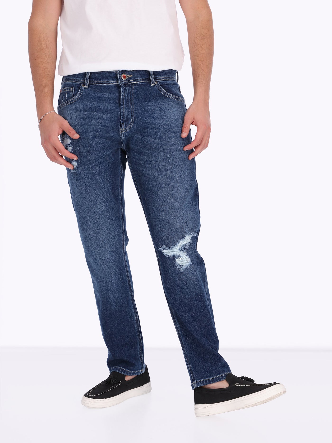 O'Zone Men's Ripped Details Denim Pants