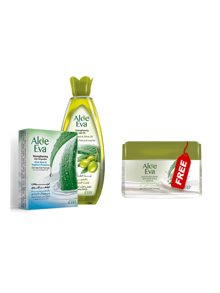 Eva Women s Hair Ampoules Aloe Eva with Aloe Vera and Yogurt Proteins + Aloe Eva Hair Oil with Aloe Vera 200ML + Aloe Eva Hair cream with Aloe Vera 85gm gift