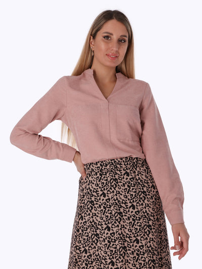 Blouse - Front Pocket - High Low Hem