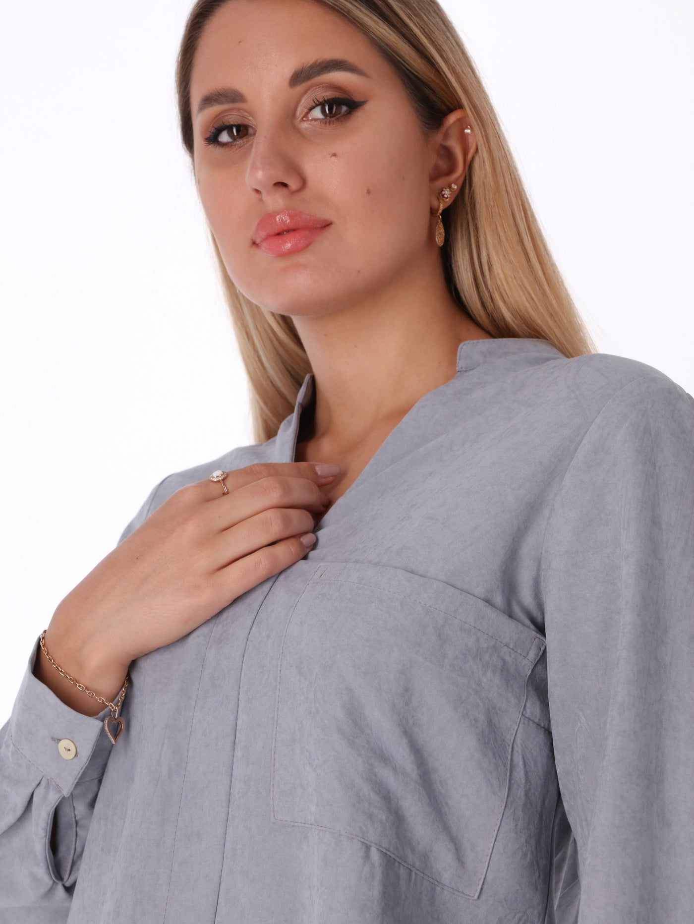 Blouse - Front Pocket - High Low Hem