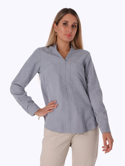 Blouse - Front Pocket - High Low Hem