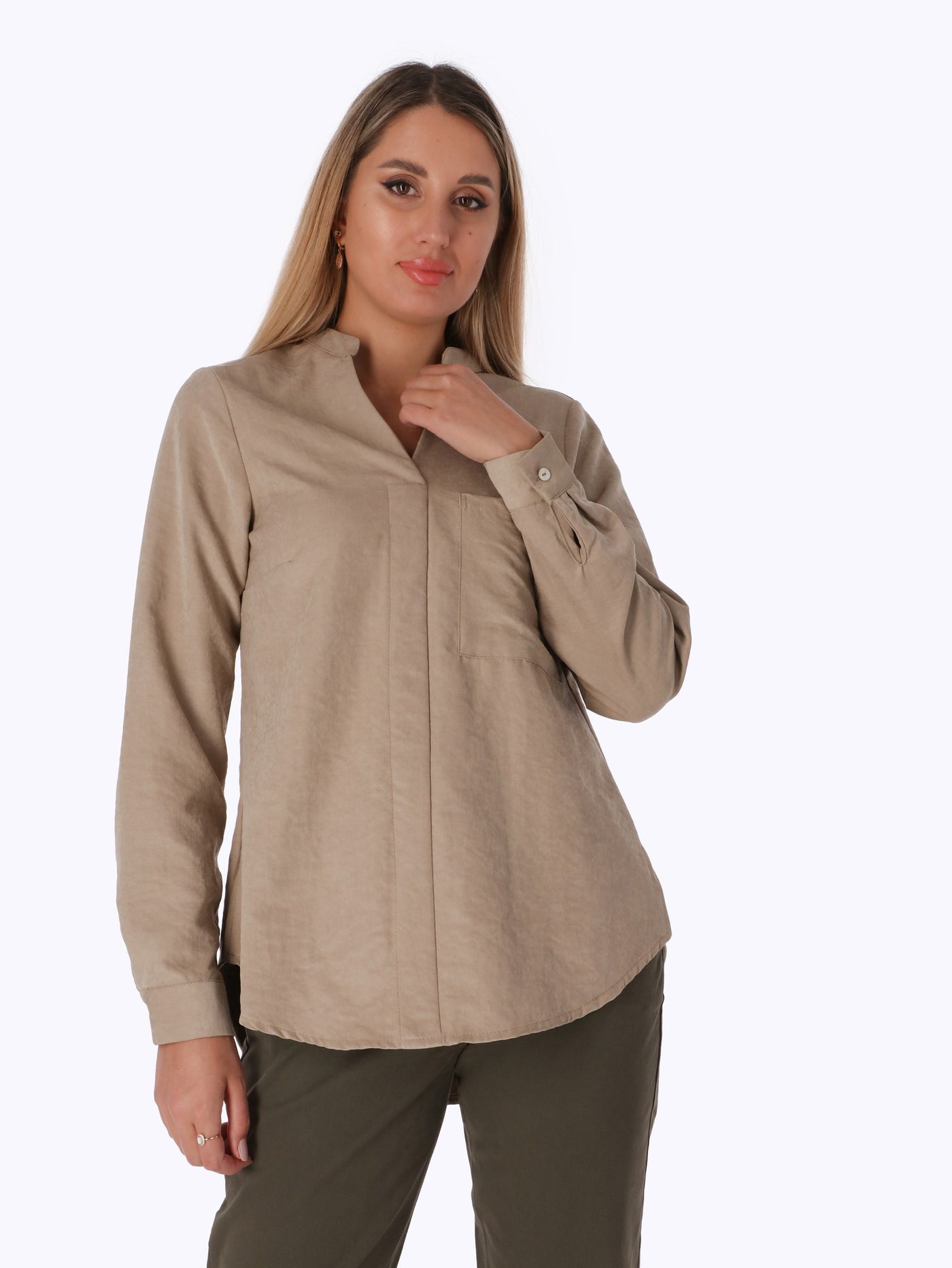 Blouse - Front Pocket - High Low Hem