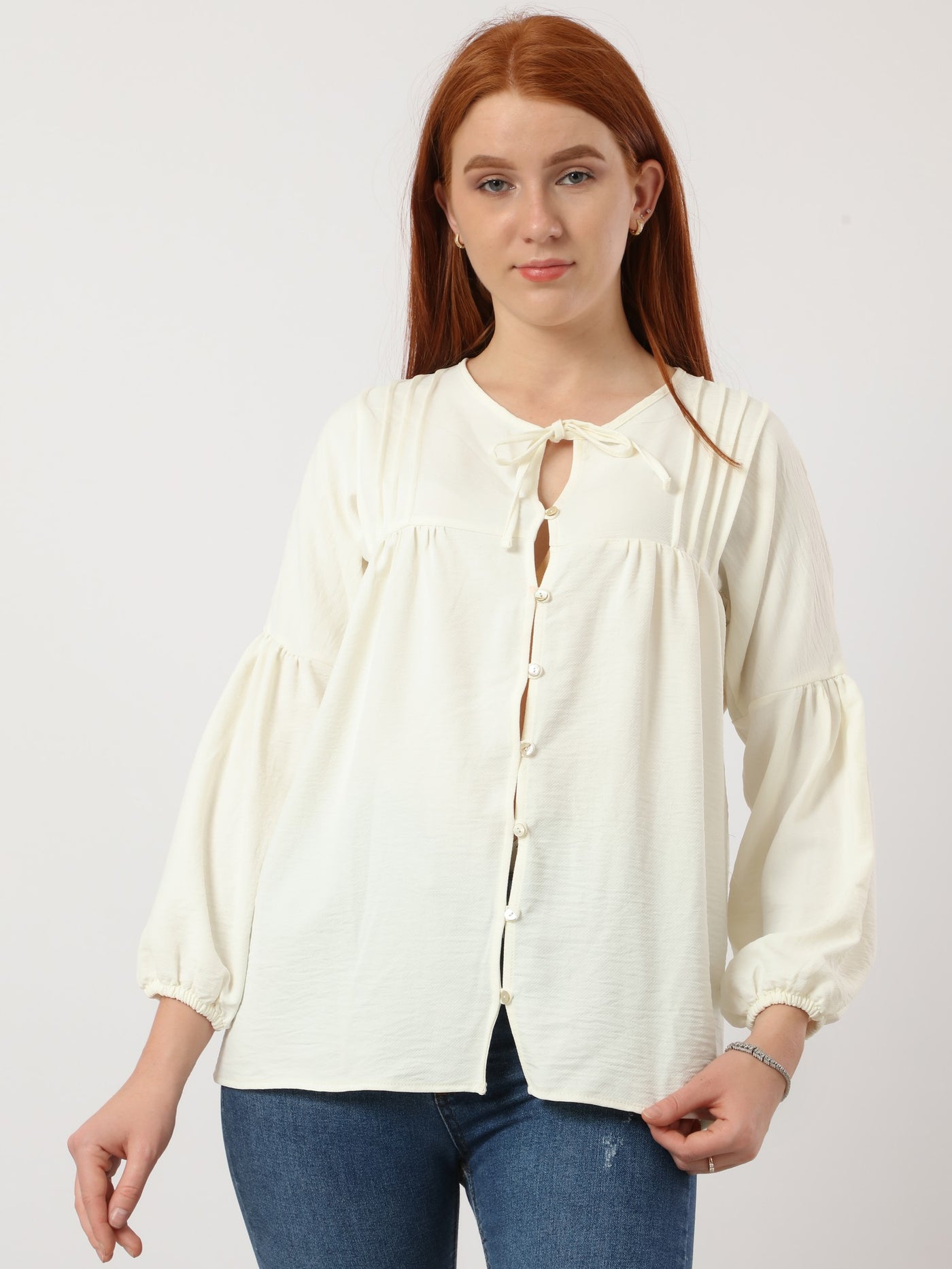 Blouse - Tie Neck - Buttoned