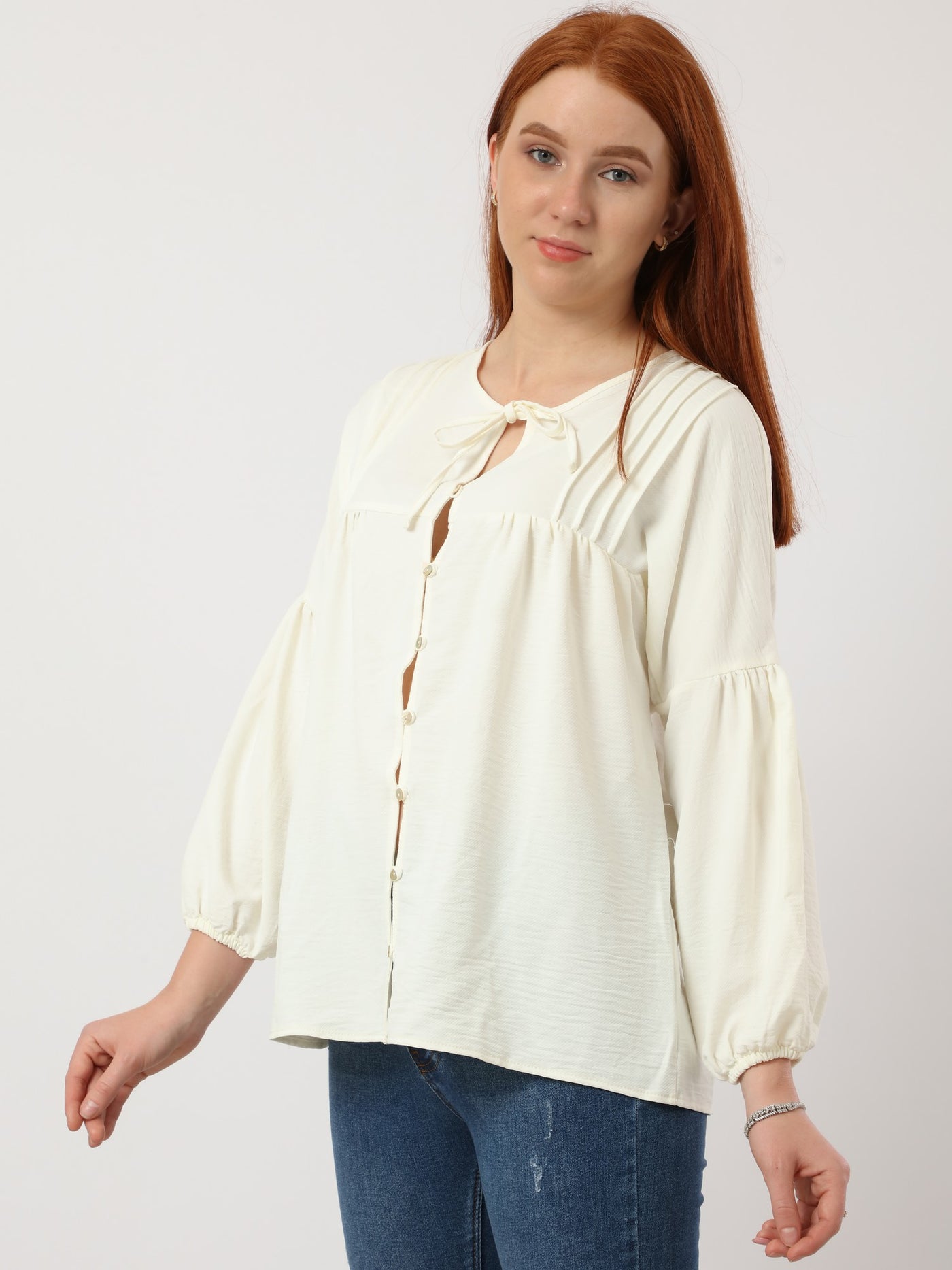 Blouse - Tie Neck - Buttoned