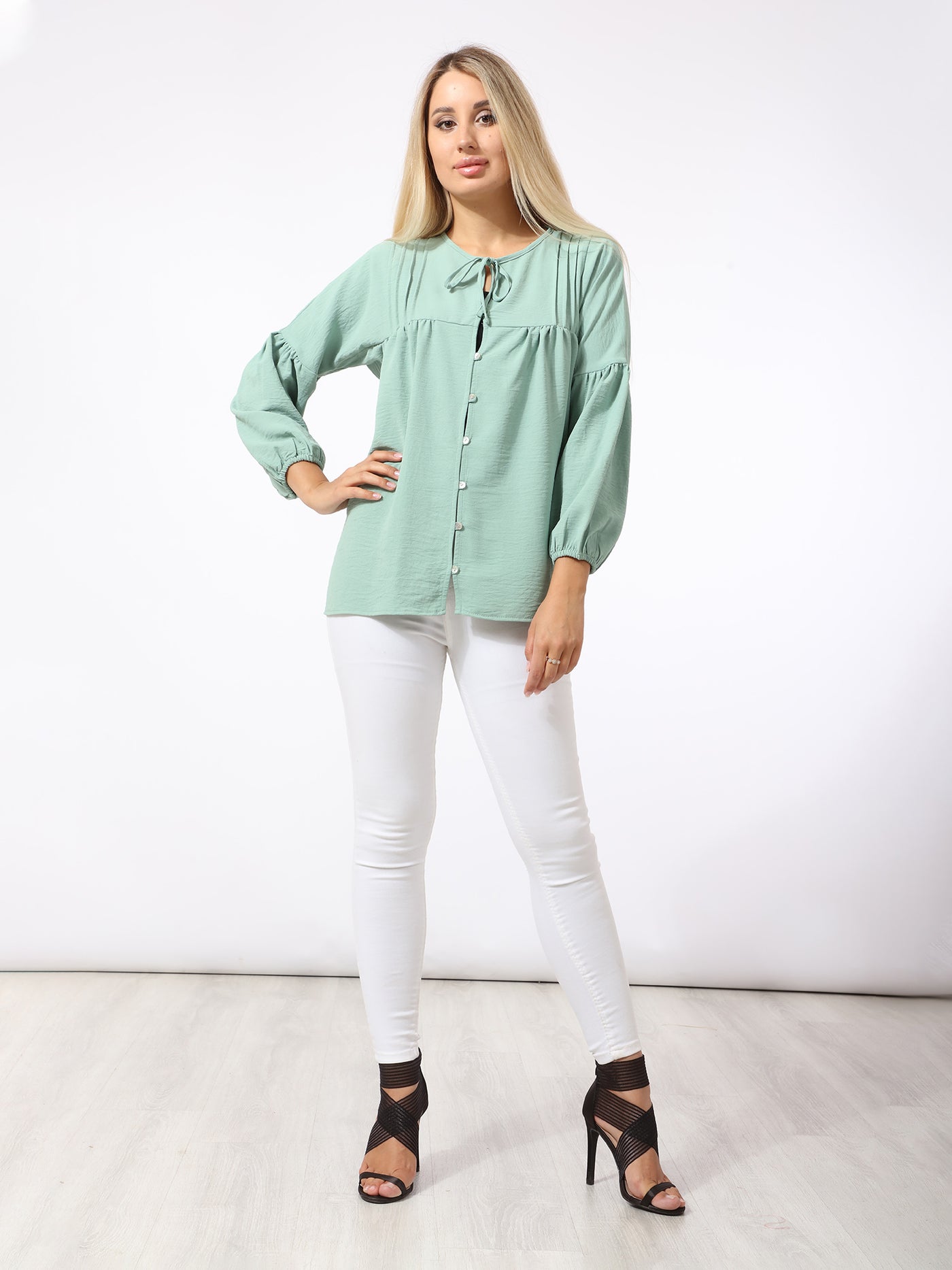 Blouse - Tie Neck - Buttoned