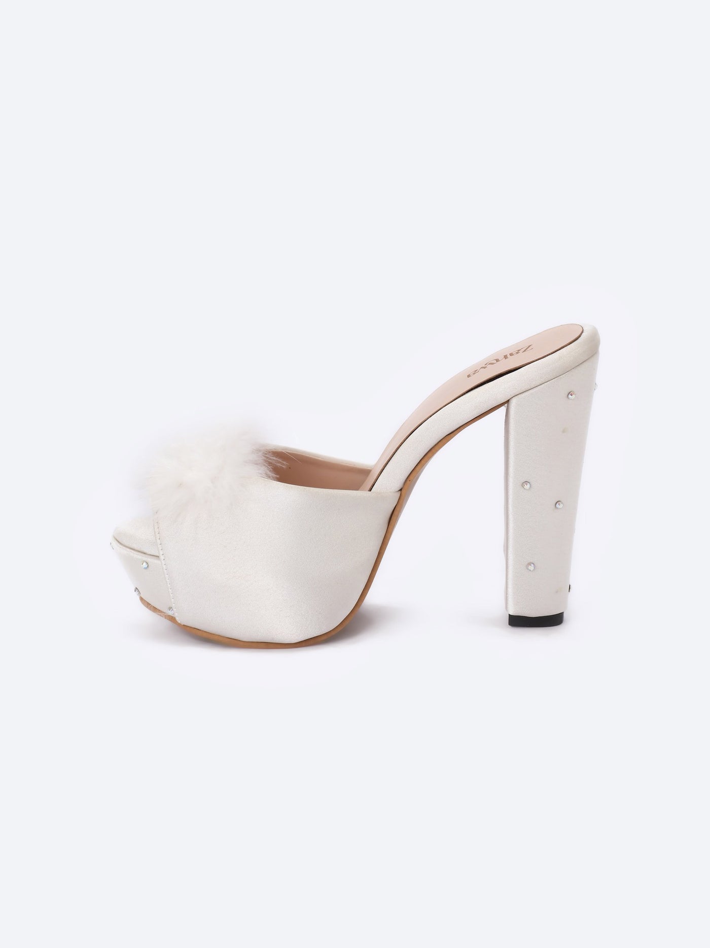 Home Mules - Embellished High Heel - Fur Detail