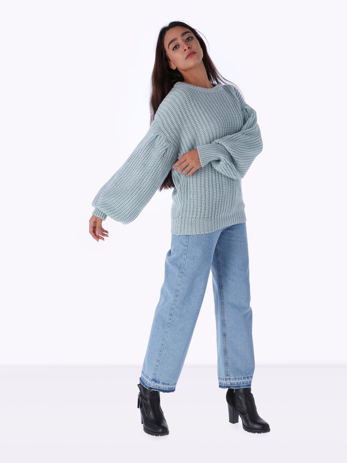 Knitted Pullover - Puff Sleeves