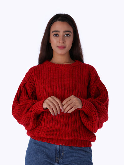 Knitted Pullover - Puff Sleeves