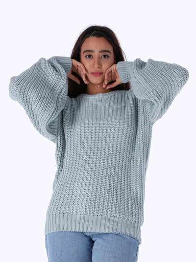 Knitted Pullover - Puff Sleeves