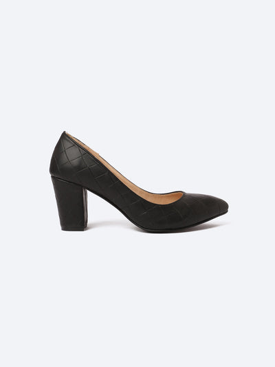 Pumps - Block Heel - Textured - 9 Cm