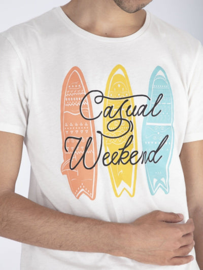 OR T-Shirts White / S Casual Weekend Front Text Print Short Sleeve T-Shirt