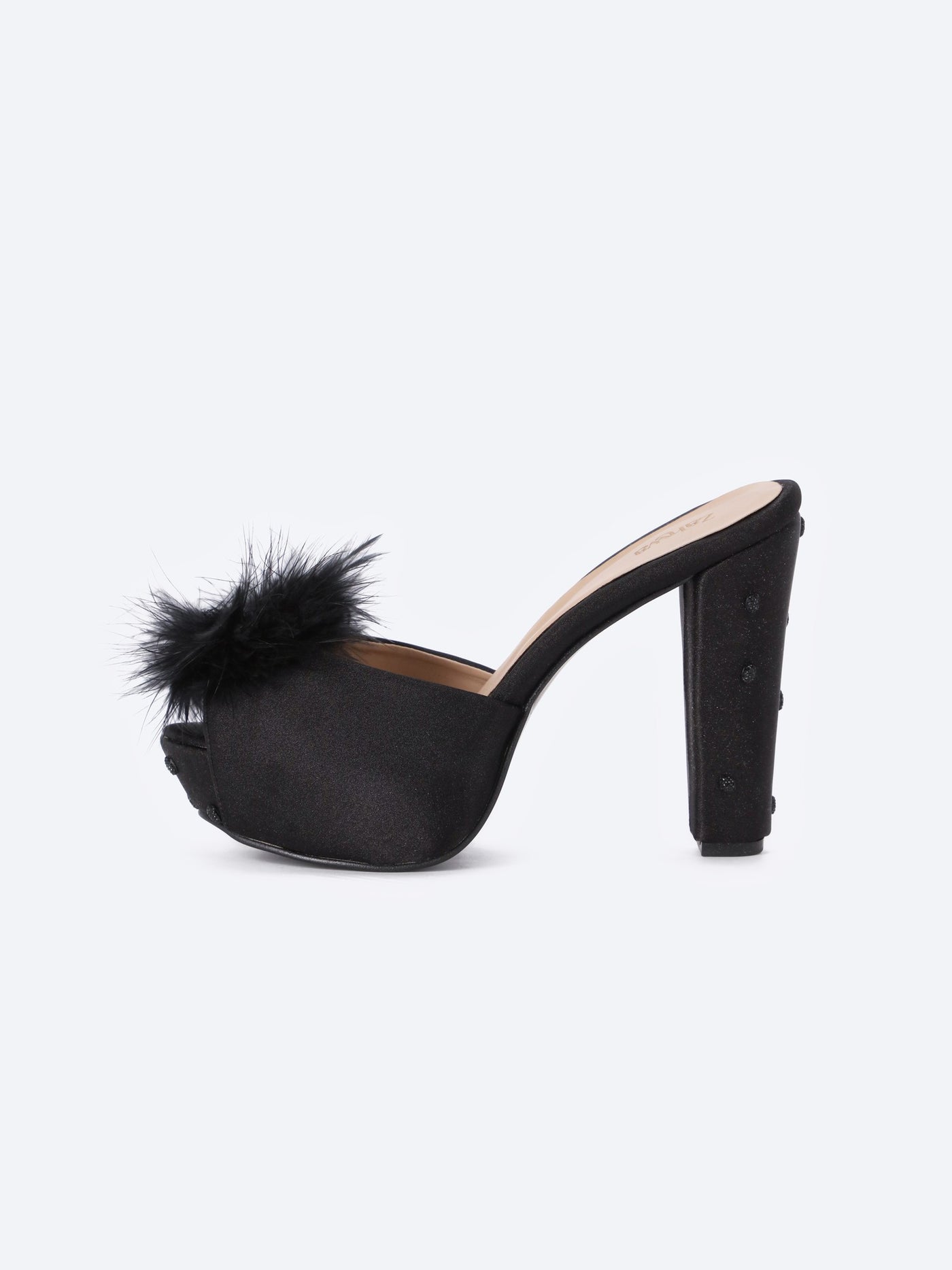 Home Mules - Embellished High Heel - Fur Detail